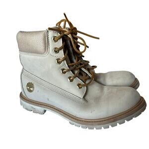 Timberland Womens Size 9 6" Lace Up Ivory &  Gold Boots Primaloft Gorpcore
